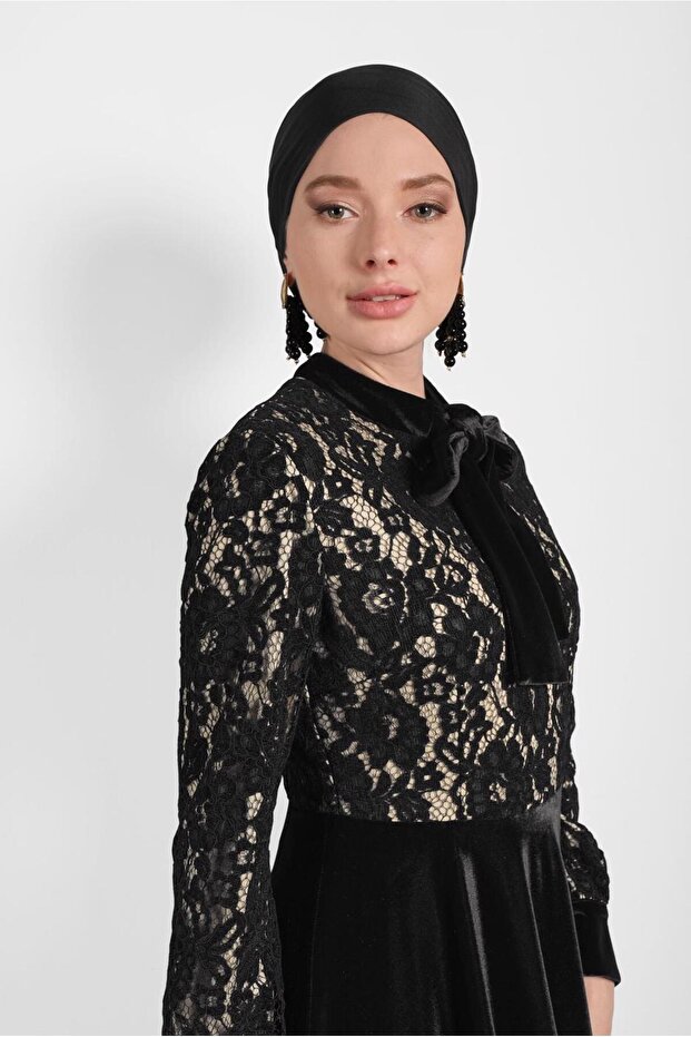 Shiny Velvet Dress with Lapel Neck 40239