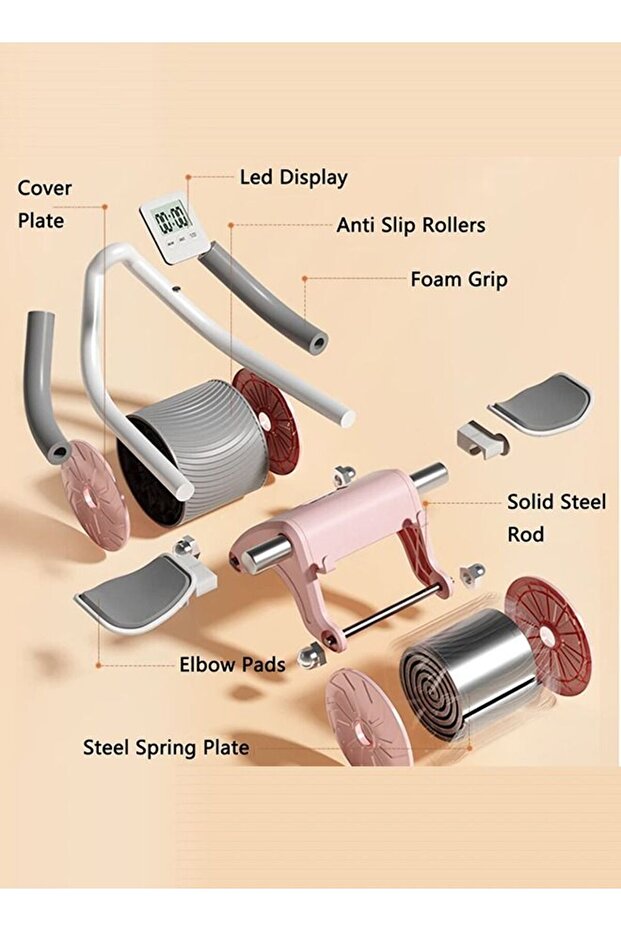 بكرة تمارين البطن مع دعم الكوع، ارتداد تلقائي، وسادة الركبة ومؤقت - 5