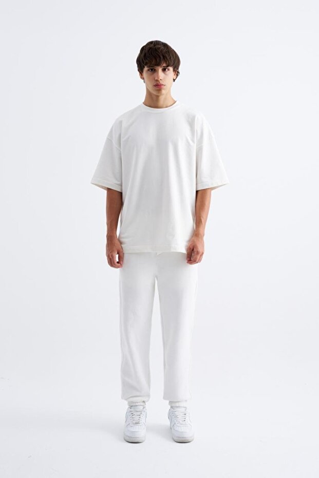 Erkek Basic Jogger Relaxed Ekru Eşofman Altı - 2
