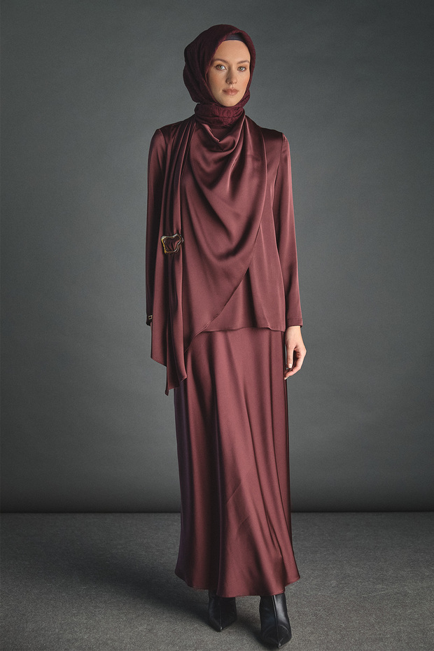 Fularlı Saten Bluz - 5