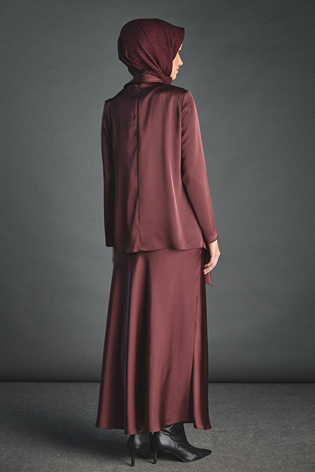 Fularlı Saten Bluz - 3