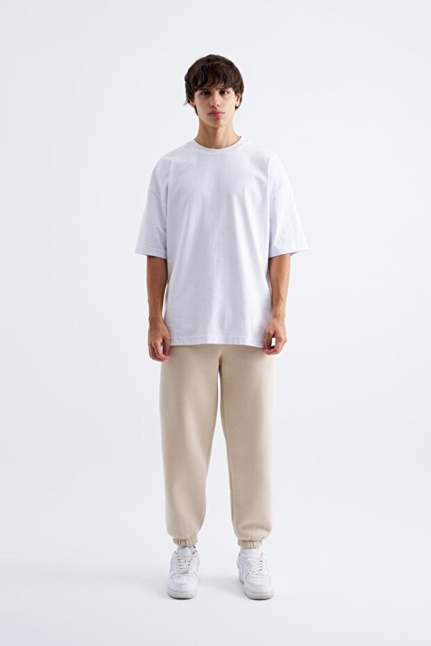 Erkek Basic Jogger Relaxed Açık Bej Eşofman Altı - 4