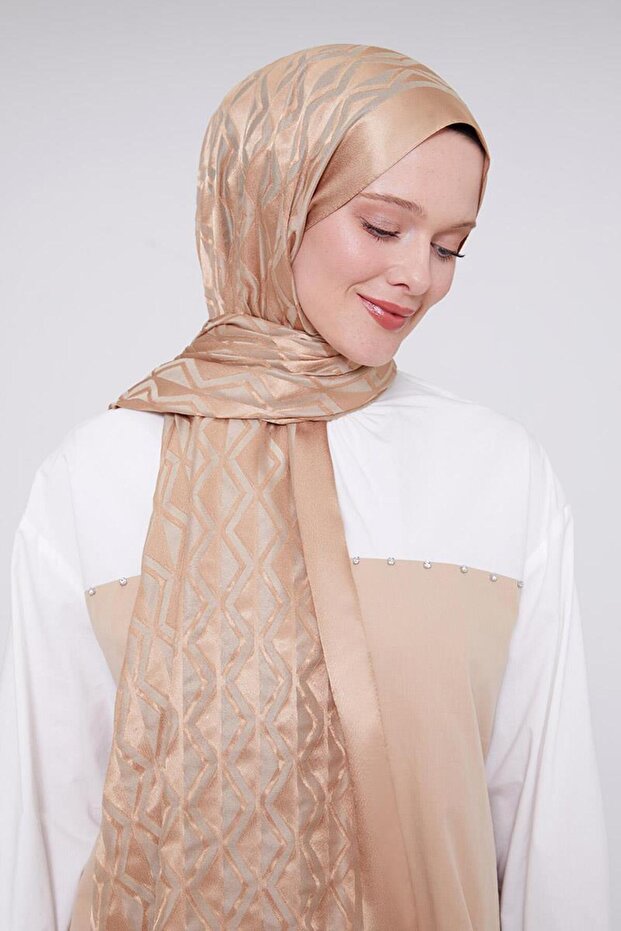 Milky Coffee Triangle Pattern Deluxe Devore Shawl - 2