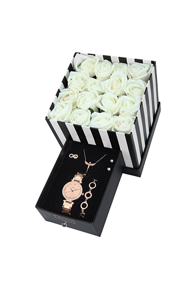 Angel Necklace Earring Bracelet Ring Watch Set in White Artificial Rose Box - Ps155200Tr