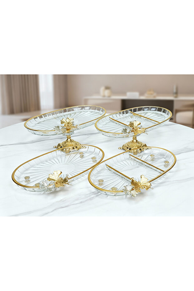 New Series 4 Piece Pasabahce Gold Gilded Metal Legs Presentation Set Cookie Holder Gift