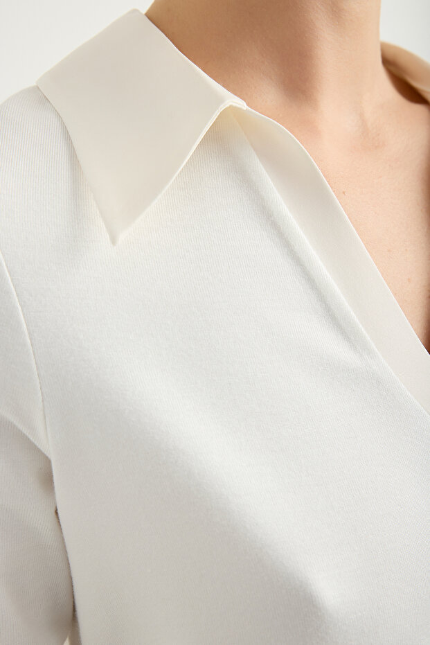 Saten Yakalı Örme Bluz - 7