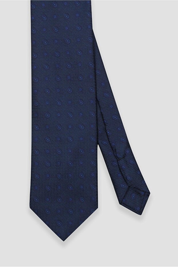 Tie 8 cm Microfiber Polyester Navy Blue Men's Patterned Tie - 2