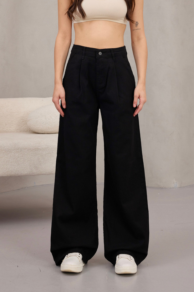 Women's High Waist Wide Leg Pleated Palazzo Jeans Pants