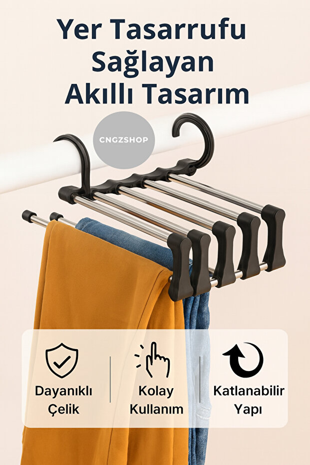 Movable Foldable Hanger In-Cabinet Fabric Jeans Pants Hanger 5 In 1 Scarf Hanger Multiple Hanger