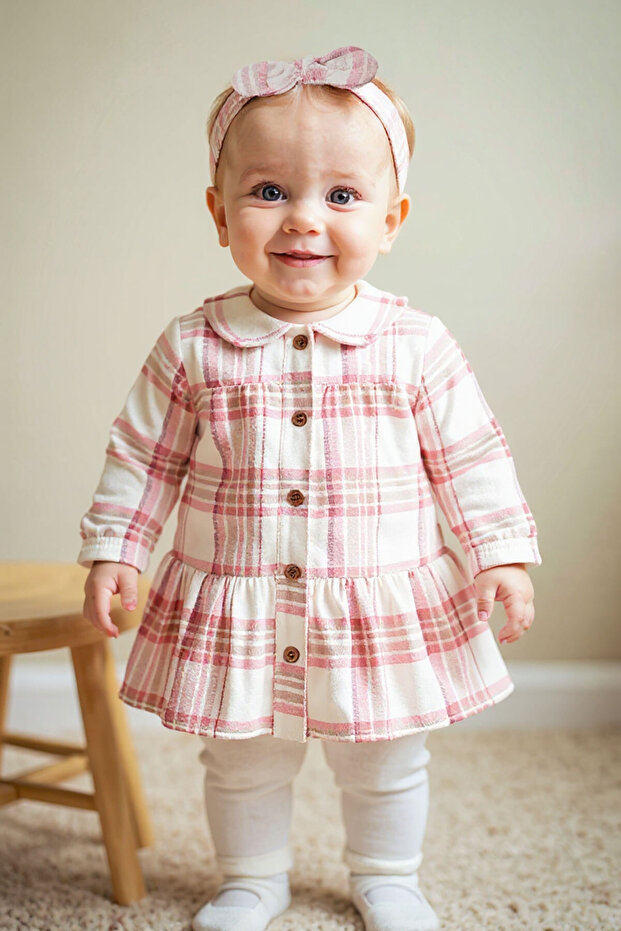 Kız Bebek Ekru Elbise Set - 1
