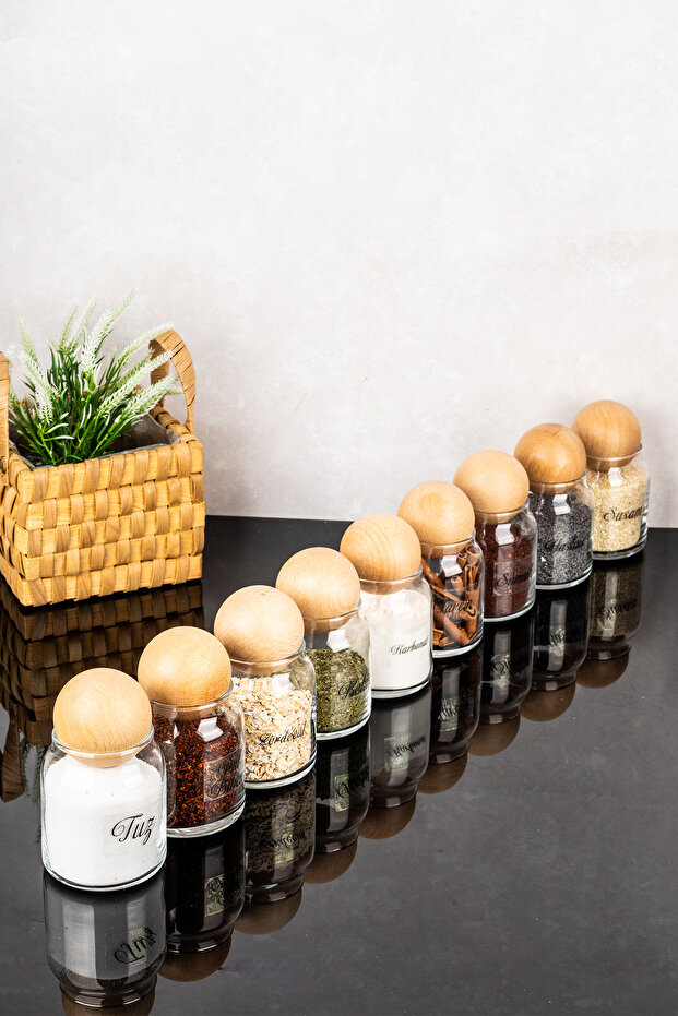 طقم مرطبانات زجاجية مكون من 9 قطع بأغطية، حاوية تخزين بملصق شفاف، طقم مرطبانات توابل، 300 مل - 2