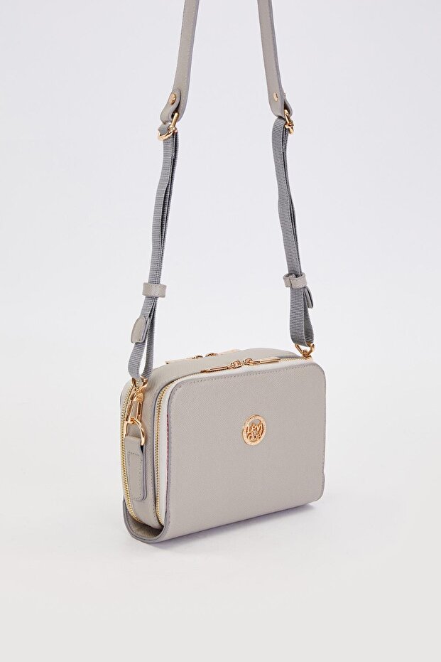 حقيبة كتف رمادية قابلة للتعديل بسحاب مزدوج - 2