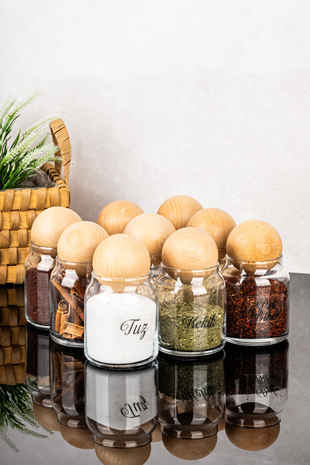 طقم مرطبانات زجاجية مكون من 9 قطع بأغطية، حاوية تخزين بملصق شفاف، طقم مرطبانات توابل، 300 مل - 1