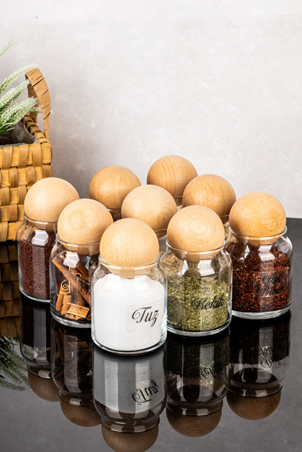 طقم مرطبانات زجاجية مكون من 9 قطع بأغطية، حاوية تخزين بملصق شفاف، طقم مرطبانات توابل، 300 مل - 5