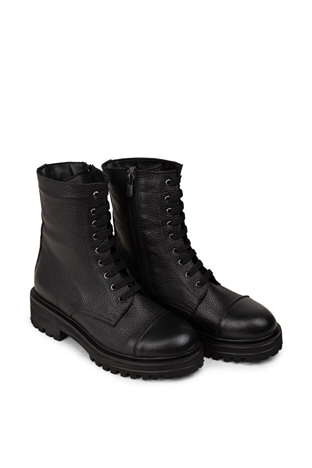 Hakiki Deri Siyah Kadın Postal Bot - 6