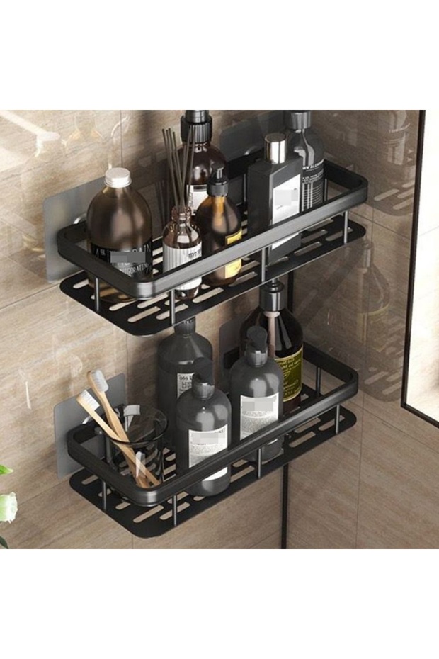 Shower Caddy Shelf, Adhesive Black Bathroom Shower Rack, bathroom organizer, No Drilling Wall,