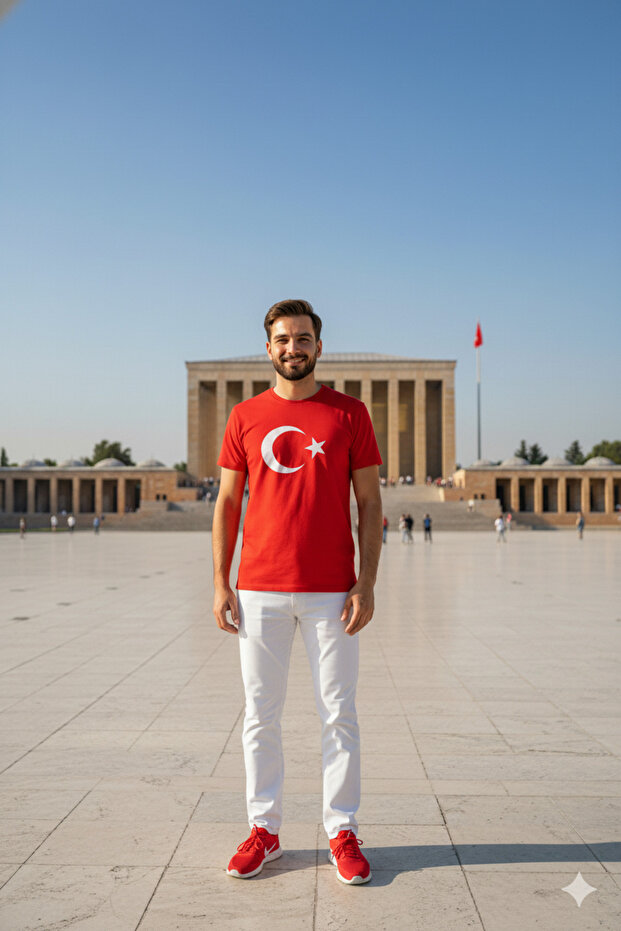 Men's Crew Neck Turkish Flag Printed T-Shirt