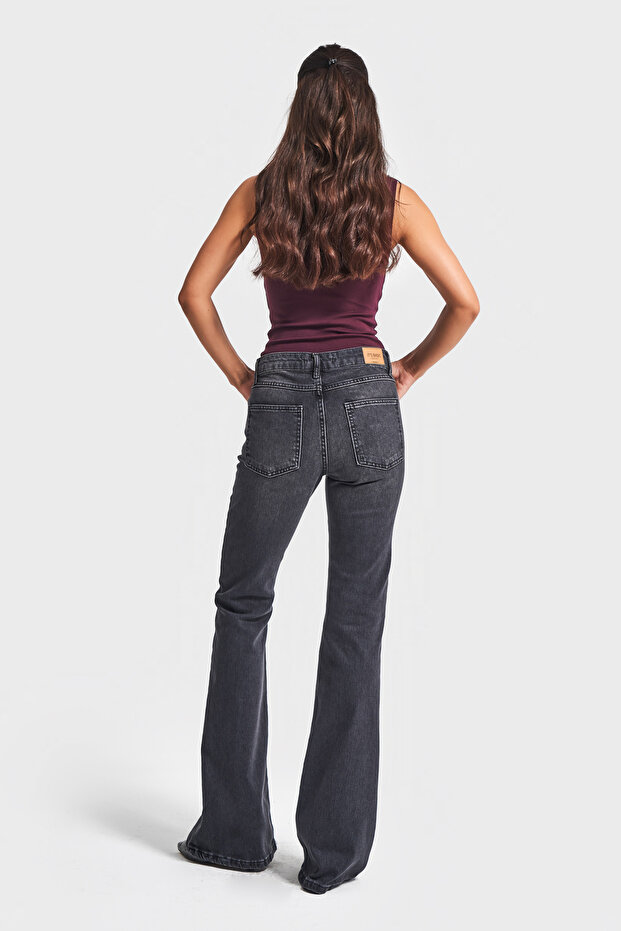 Női füstölt színű 2w5-1 Midrise Flare Fit belső hossz 83 cm Rugalmas szövet farmer farmer - 3