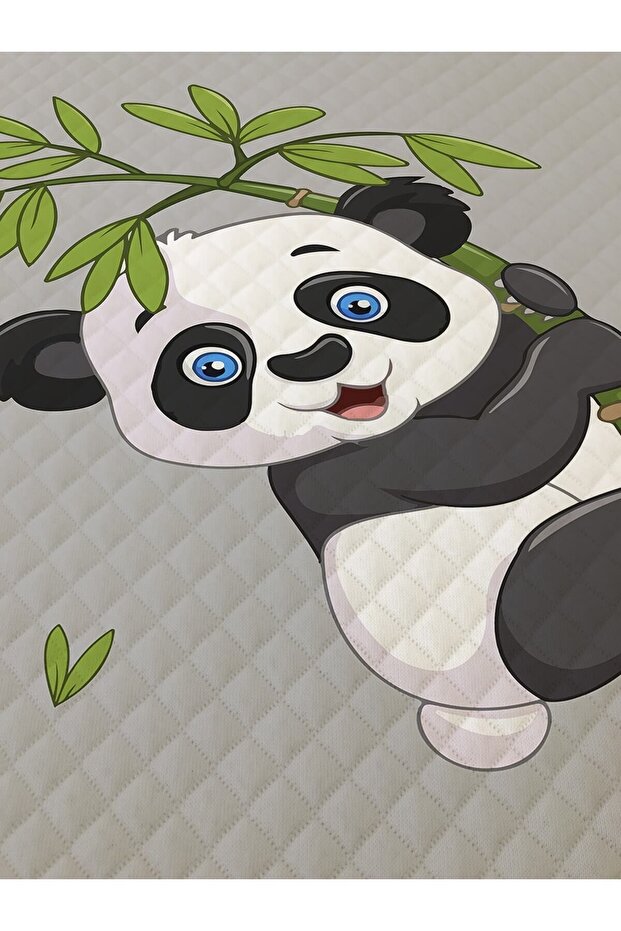 Panda Desenli Bebek Ve Çocuk Baskılı Tek Kişilik Pike Takımı 160 X 220 Cm Gri - 4