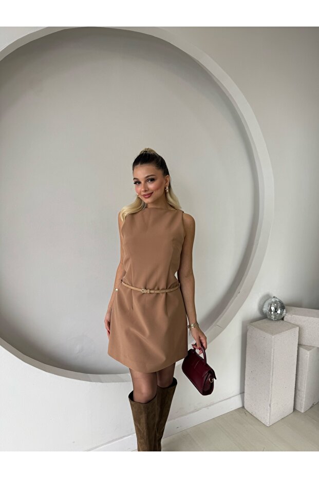 Taba Mini Kemerli Elbise - 2