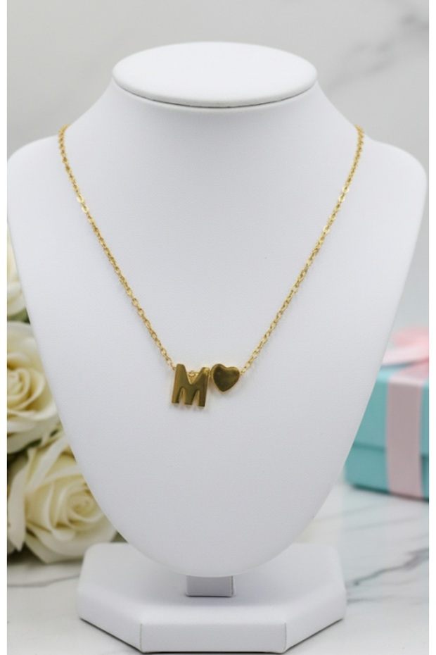 Steel letter heart pendant necklace, stainless steel, tarnish-resistant, gold, stylishly detailed gift necklaces, gold.
