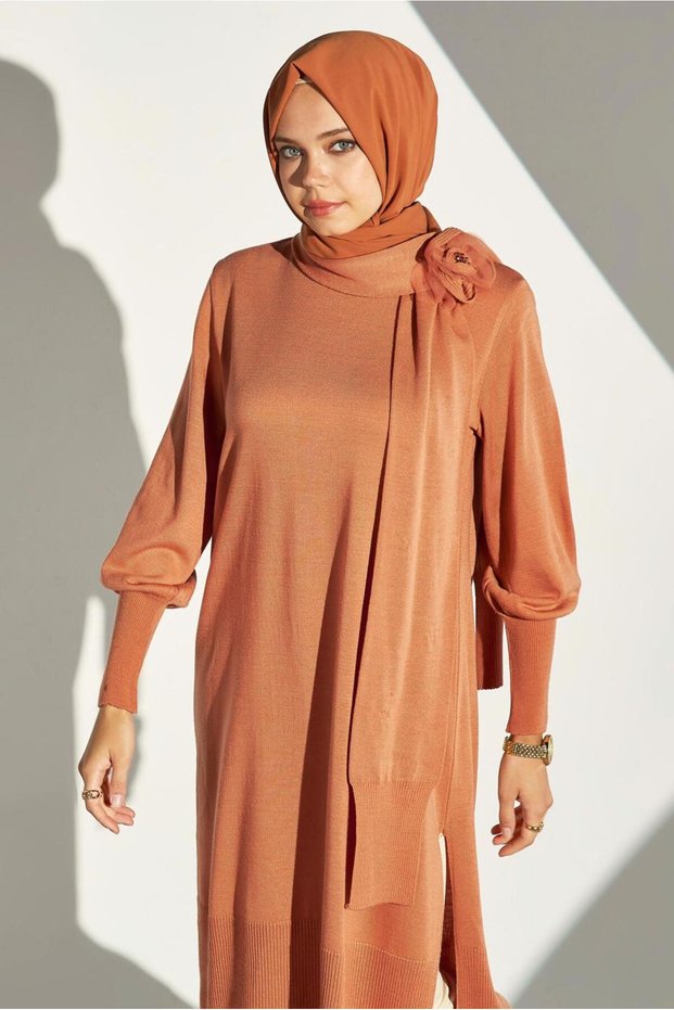 Brooche Detailed Knitwear Tunic 44913