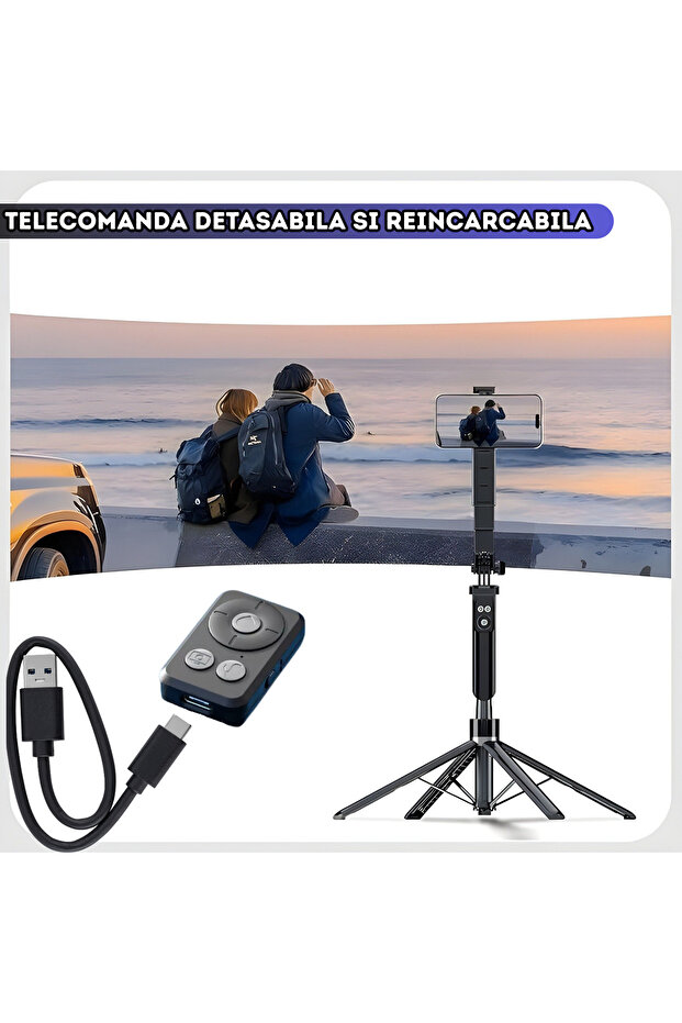 2 in 1 Selfie Stick - 180 cm Extendable Tripod, 360° Rotation, Bluetooth - 5