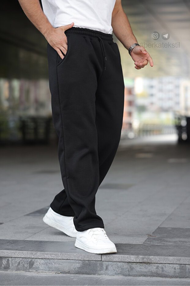 3 İplik Ş Fleece-Lined Baggy Sweatpants Men's O Oversized Thick Winter Premium Quality