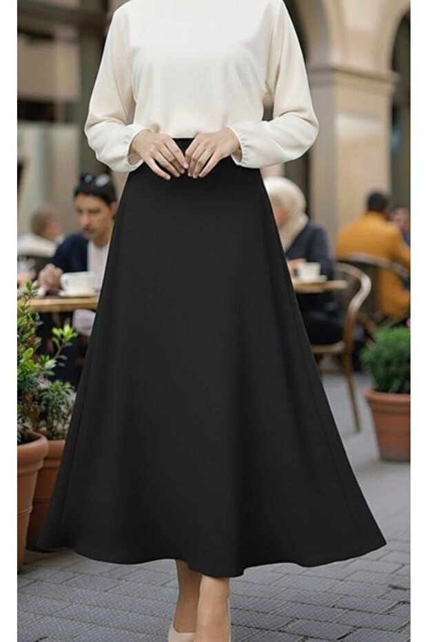 Women's Hijab Black Scuba Long Skirt