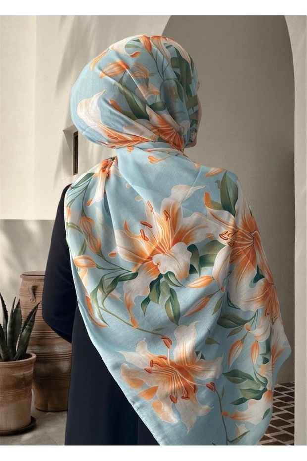 Rose Pattern Turquoise Soft Shawl - 8