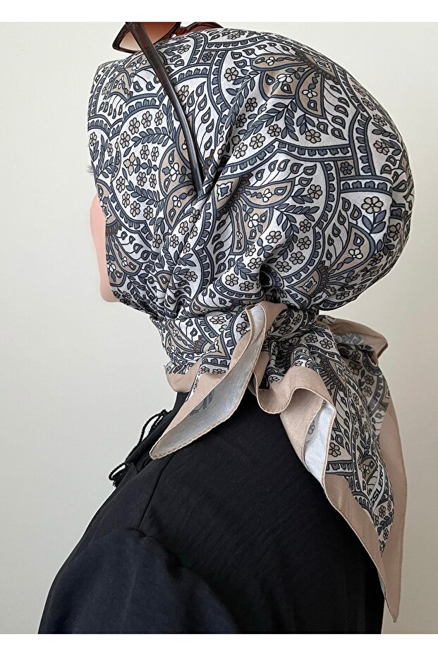 Etnik Desenli Bej Soft Eşarp - 1