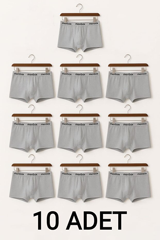 Pack of 10 Gray Men's Boxer Set Cotton Stretch Fabric Flexible Comfortable Boxers with Waistband Writing
