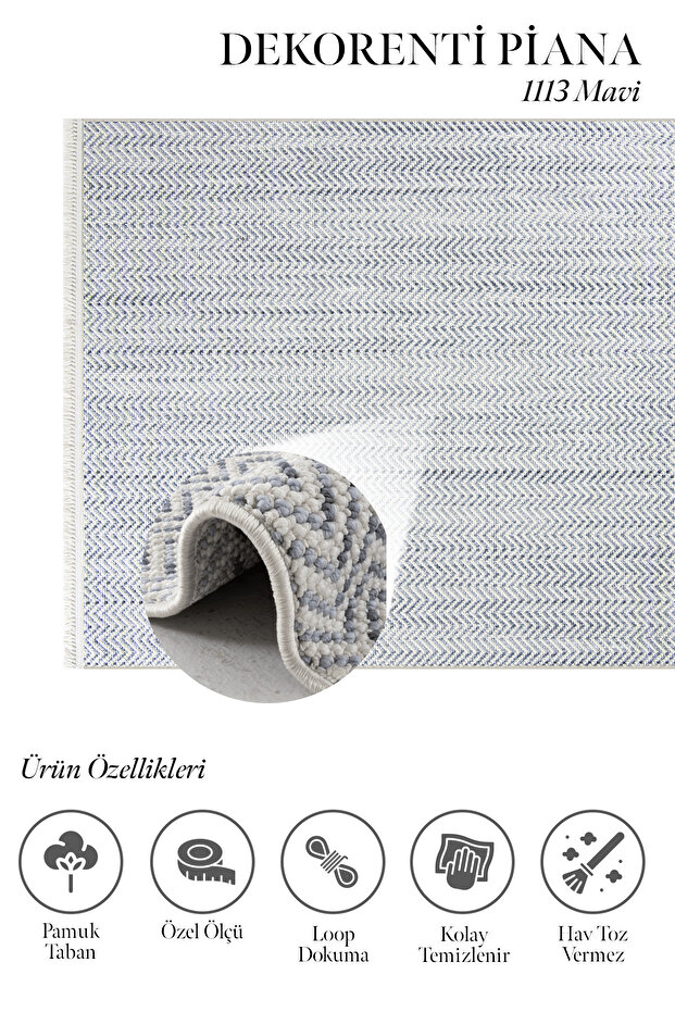 Piana 1113 Mavi - Zigzag Desenli Mavi Oturma Odası Halısı - 2
