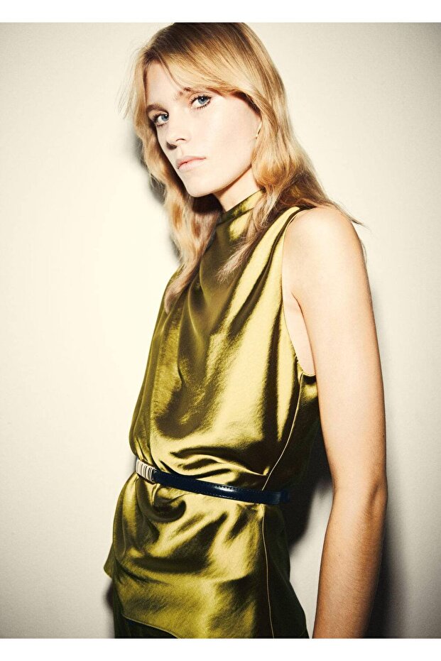 Drape yakalı saten bluz - 1