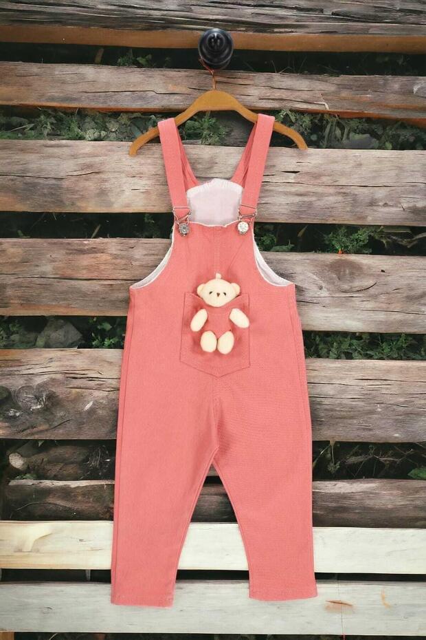 Girl/Boy Colorful Salopet with Teddy Bear Unisex Jumpsuit Lycra Flexible Fabric Adjustable Strap