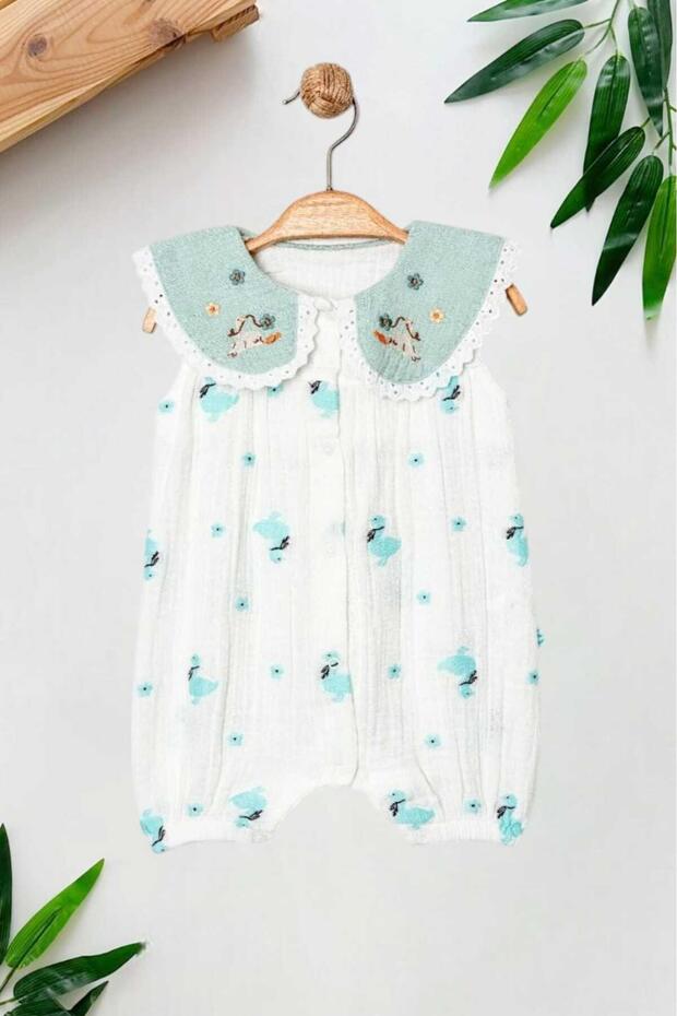 Baby Girl Duck Patterned Mulishin White Jumpsuit 0-12 Months