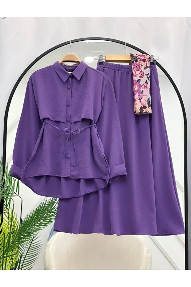 Women's Piece Detailed Ayrobin Suit with Belt