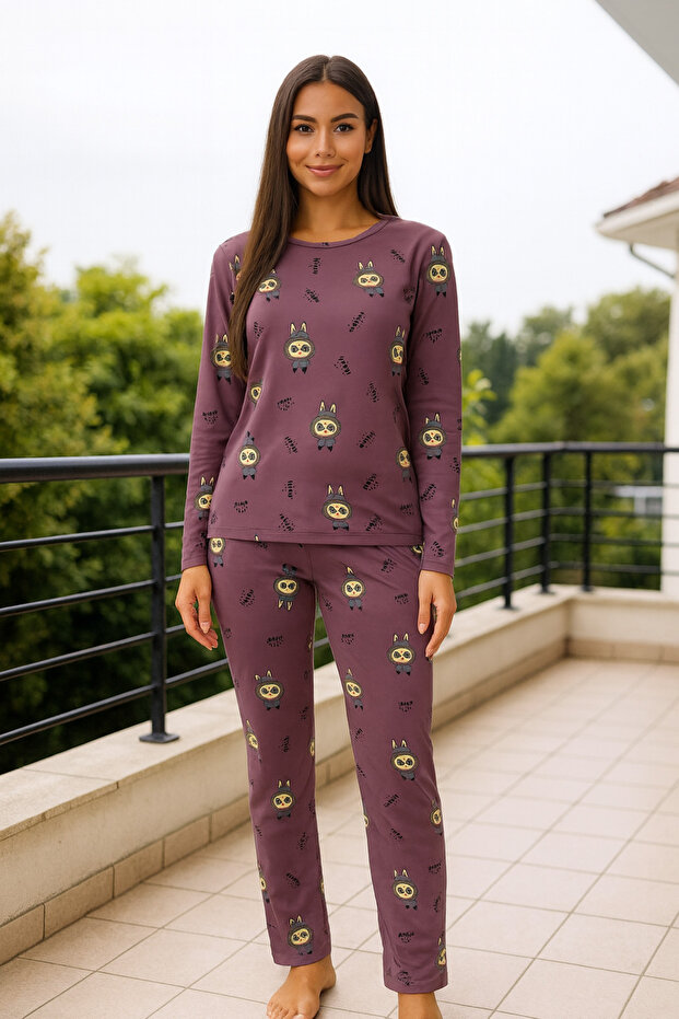 pamuklu uzun kollu pijama takımı - 1
