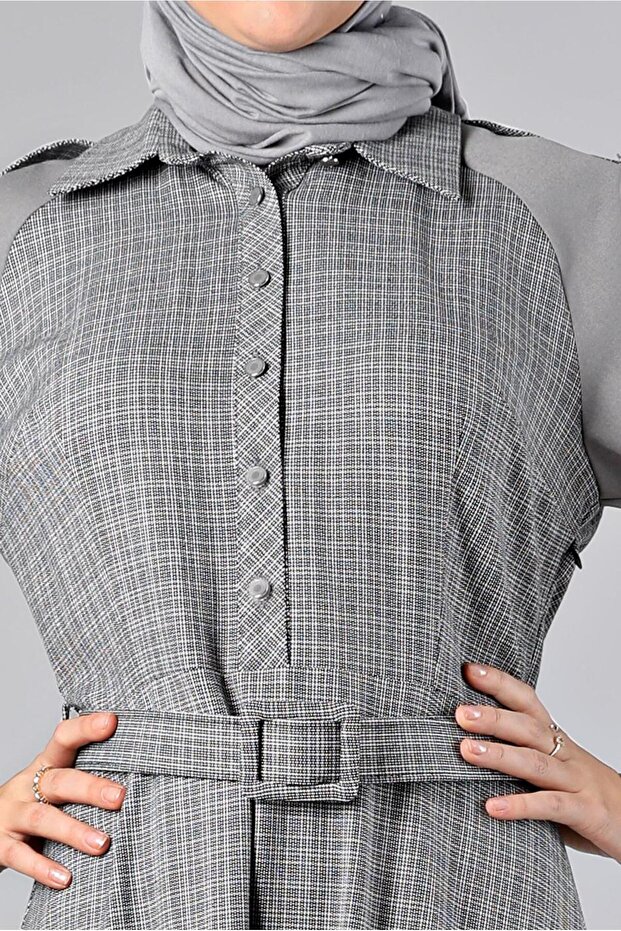 Patterned Buttoned Dress 43404 - 4