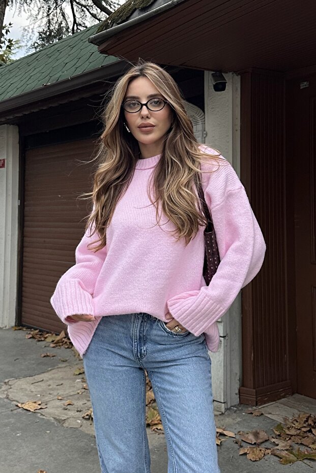 Pembe Bisiklet Yaka Basic Kazak - 2217 - 1