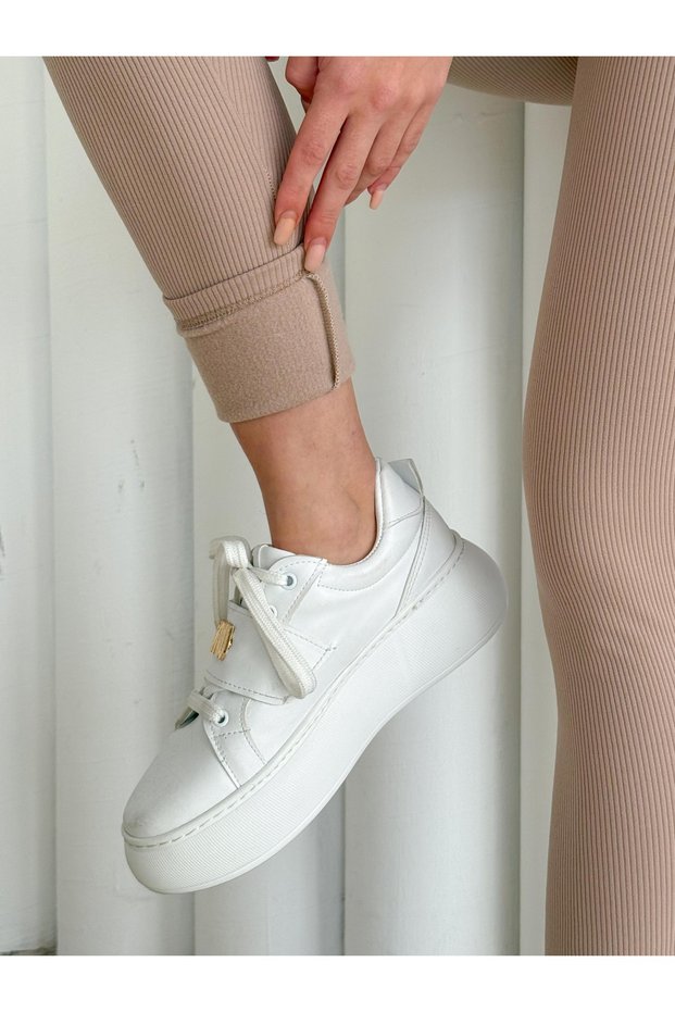 Women's Beige Color Fleece-Lined High-Waisted Ribbed Shaping Leggings with Elastic Waistband and Ribbed Detail Winter Women's Leggings