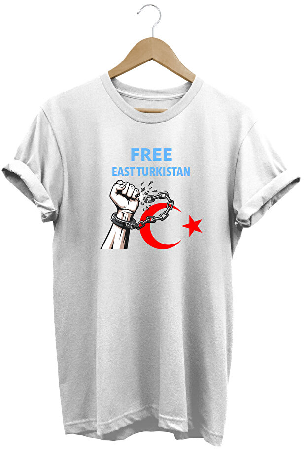 Freedom Brotherhood Theme Printed Moon Star Unisex Basic T-Shirt for East Turkestan Uyghur Turks