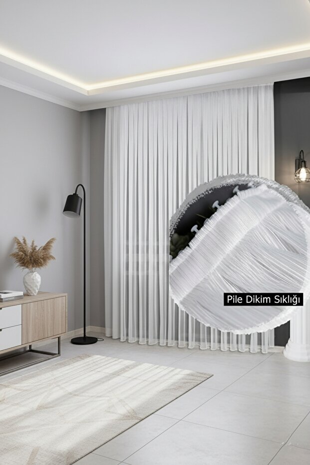 Striped Tulle Curtain 1/3 Dense Pleats, No Wrinkles, No Ironing Required - Extra Weight