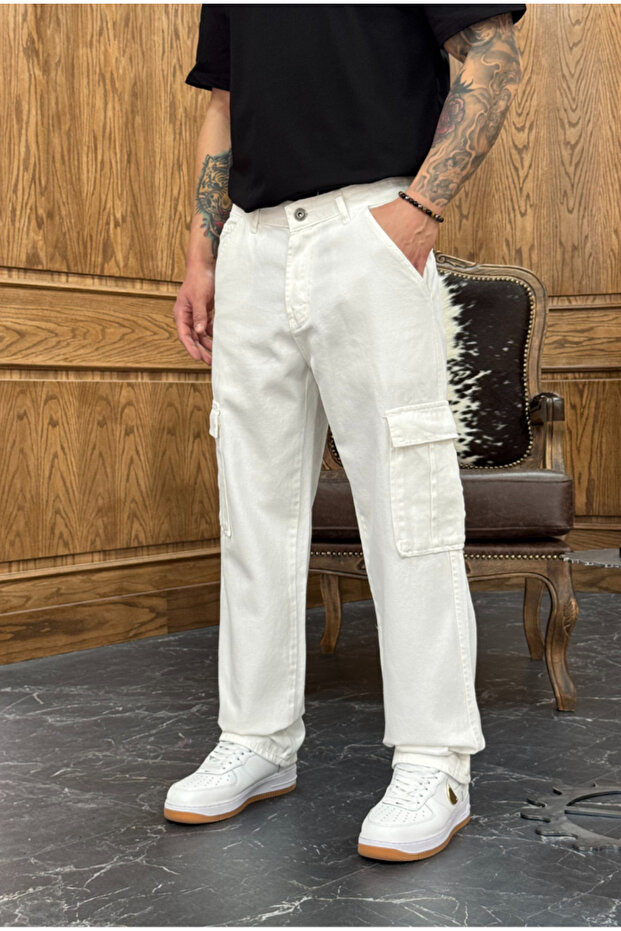 Baggy White Cargo Pants - 5