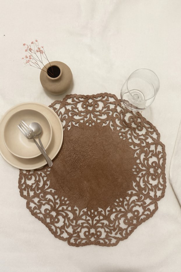 Brown Suede Fabric American Service Placemat 35X35 cm Round Set of 6 - Stylish and Durable