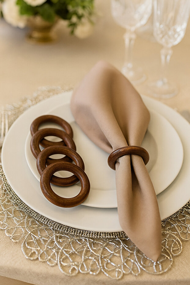 8-Piece Wooden Serving Set Natural, Napkin Holder, Napkin Ring - Wedding Reception Event Organization