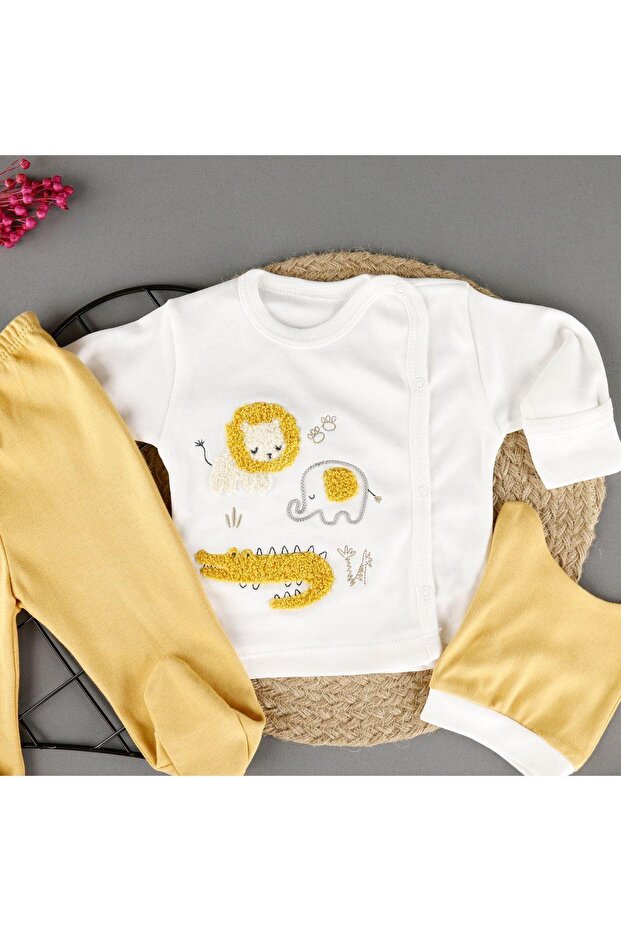 Pamuklu Aslan Nakışlı 3'Lü Zıbın Erkek Set - 2