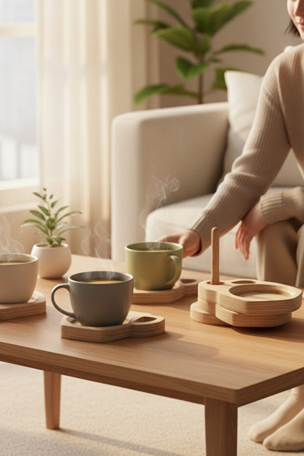 Wooden Decorative 6-Piece Cup Mug Coaster Set
