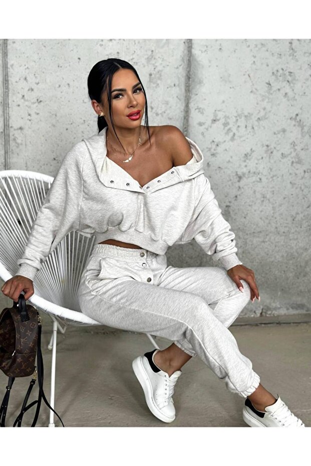 Hooded Bat Sleeve Plain Tracksuit Set