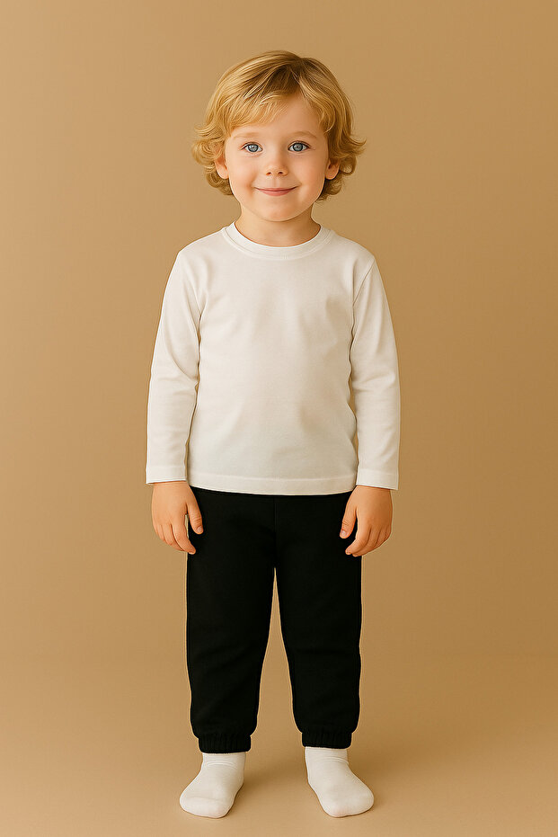Girl boy baby & kids pajama bottoms pants basic sweatpants winter %94 cotton %6 elastane